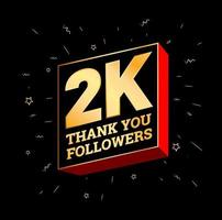 2K thank you followers in golden text. 2000 followers thanks post. vector