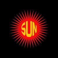SUN written on sun icon. Sun logo with red sun. vector
