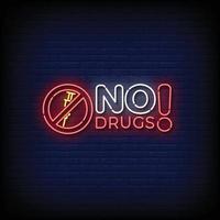 Neon Sign no drugs with brick wall background vector