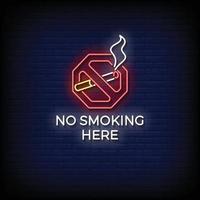 Neon Sign no smoking here with brick wall background vector
