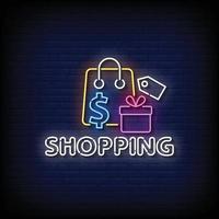 Neon Sign shopping with brick wall background vector