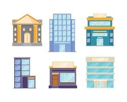 Various buildings flat design vector illustration