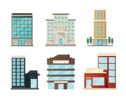 Various buildings flat design vector illustration