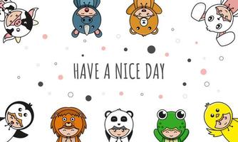 Cute animal costume doodle banner background wallpaper icon cartoon illustration vector