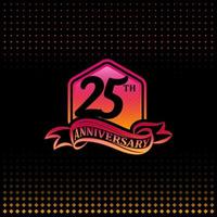 logotipo de celebración de aniversario de veinticinco años. logotipo del 25 aniversario, fondo negro vector