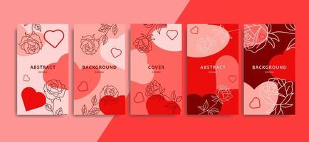 Vector set with trendy editable templates for social media stories. Modern banners for Valentine's Day with hearts.