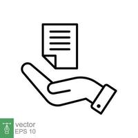 Document handover line icon. Simple outline style file symbol. Ownership, transfer, academy, business agreement concept. Vector illustration isolated on white background. EPS 10.