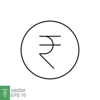 icono de línea de rupia. estilo de contorno simple, símbolo de rupia. banco, concepto de negocio de dinero en efectivo. ilustración vectorial aislado sobre fondo blanco. eps 10. vector