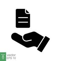 Document handover glyph icon. Simple solid style file symbol. Ownership, transfer, academy, business agreement concept. Vector illustration isolated on white background. EPS 10.