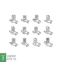 Set of document handover line icons. Simple outline style file symbol. Ownership, transfer, academy, business agreement concept. Vector illustration isolated on white background. EPS 10.