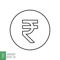 icono de línea de rupia. estilo de contorno simple, símbolo de rupia. banco, concepto de negocio de dinero en efectivo. ilustración vectorial aislado sobre fondo blanco. eps 10. vector