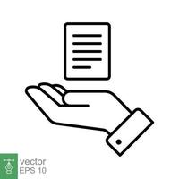 Document handover line icon. Simple outline style file symbol. Ownership, transfer, academy, business agreement concept. Vector illustration isolated on white background. EPS 10.