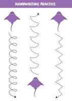 Tracing lines for kids. Cartoon purple stingray. vector