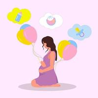 una mujer embarazada pensando en su bebe vector