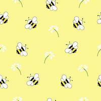 Vector seamless pattern with hand drawn honey bees and flowers