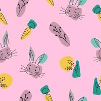 Seamless cartoon pattern rabbit and carrot vector