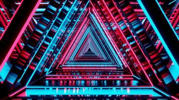 Colorful blue and red triangle shape frame technology. Reflective neon triangle tunnel. Futuristic glowing lines. 3d illustration. photo