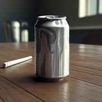 Aluminium white slim cans in silver with blank label. White Metal Aluminum Beverage Drink Can with no label for mockup. photo