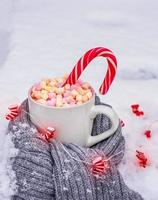 ceramic cup with hot chocolate with marshmallows photo