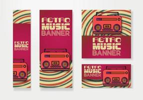 Retro music banner set. Retro background and retro red radio. Vector Vintage Music Background