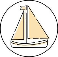 Boat with a sail icon is drawn with a line. vector