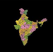 Indian states name written in Twelve Indian Scripts languages in state's map shape. Concept is showing variation of Indian languages scripts. Bharat map showing languages uniti. Print vector