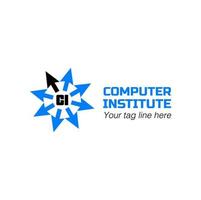 Computer Institute logo with computer arrow icon. vector