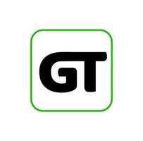 monograma de letras iniciales del nombre de la empresa gt. gt unió letras en un cuadrado verde. vector