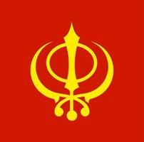 Sikhism vector symbol. Sikhism yellow icon on orange color.