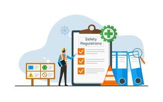 Occupational safety and health administration, Government public service protecting worker from health and safety hazards on the job, worker understanding rules and regulations vector