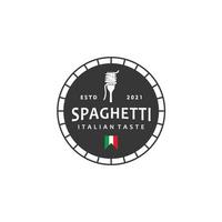Spaghetti pasta noodle vintage logo design template on black background vector