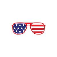 gafas de sol con vector de icono de diseño de logotipo de bandera de estados unidos de américa