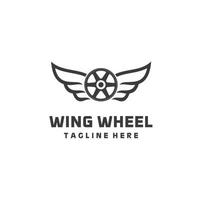 rueda con diseño de logotipo de ala, coche de club de símbolo de carreras. campeonato de autos deportivos y rueda con ala de plumas vector