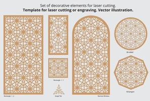 Set of decorative elements for laser cutting. Template for laser cutting or engraving. Vector illustration.
