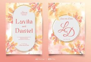 plantilla de invitación de boda de acuarela con adorno de flores amarillas y rosas vector