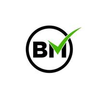 BM company monogram with green tick. vector