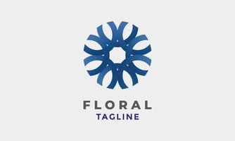 Logo vector floral blue  minimalist design flower drawing frame