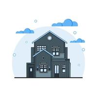 Modern house building illustration in linear color vector style