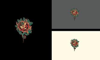 red flowers and king cobra vector artwork design