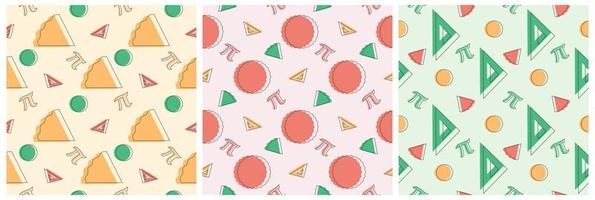 Set of Pi Day Seamless Pattern Design with Mathematical Constants or Baked Pie in Template Hand Drawn Cartoon Flat Illustration vector