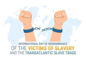 International Day of Remembrance of the Victims of Slavery and Transatlantic Slave Trade Hand Drawn Illustration with broken handcuffs on hand Design vector