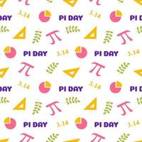 Pi Day Seamless Pattern Design with Mathematical Constants or Baked Pie in Template Hand Drawn Cartoon Flat Illustration vector