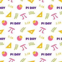 Pi Day Seamless Pattern Design with Mathematical Constants or Baked Pie in Template Hand Drawn Cartoon Flat Illustration vector