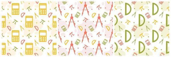 Set of Pi Day Seamless Pattern Design with Mathematical Constants or Baked Pie in Template Hand Drawn Cartoon Flat Illustration vector