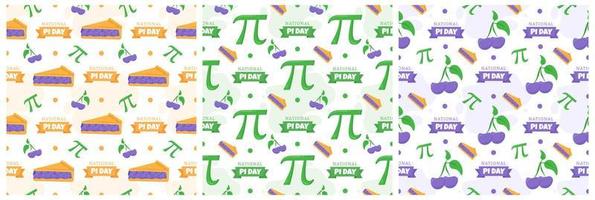 Set of Pi Day Seamless Pattern Design with Mathematical Constants or Baked Pie in Template Hand Drawn Cartoon Flat Illustration vector