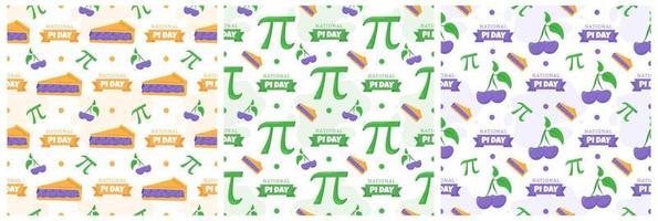 Set of Pi Day Seamless Pattern Design with Mathematical Constants or Baked Pie in Template Hand Drawn Cartoon Flat Illustration vector