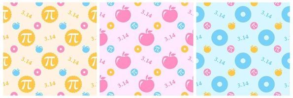 Set of Pi Day Seamless Pattern Design with Mathematical Constants or Baked Pie in Template Hand Drawn Cartoon Flat Illustration vector