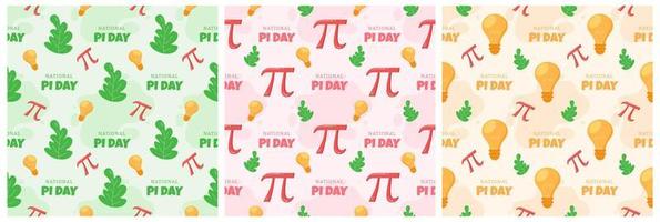 Set of Pi Day Seamless Pattern Design with Mathematical Constants or Baked Pie in Template Hand Drawn Cartoon Flat Illustration vector