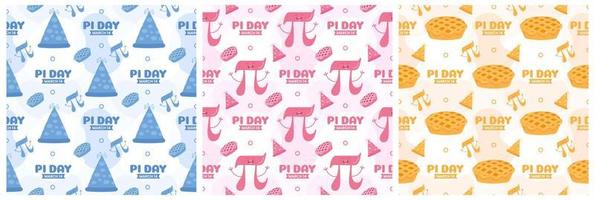 Set of Pi Day Seamless Pattern Design with Mathematical Constants or Baked Pie in Template Hand Drawn Cartoon Flat Illustration vector
