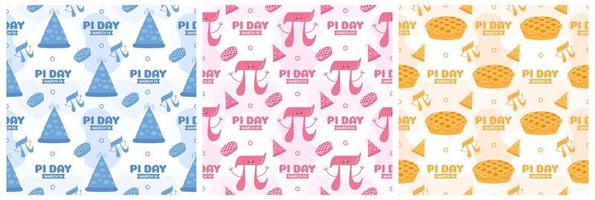 Set of Pi Day Seamless Pattern Design with Mathematical Constants or Baked Pie in Template Hand Drawn Cartoon Flat Illustration vector